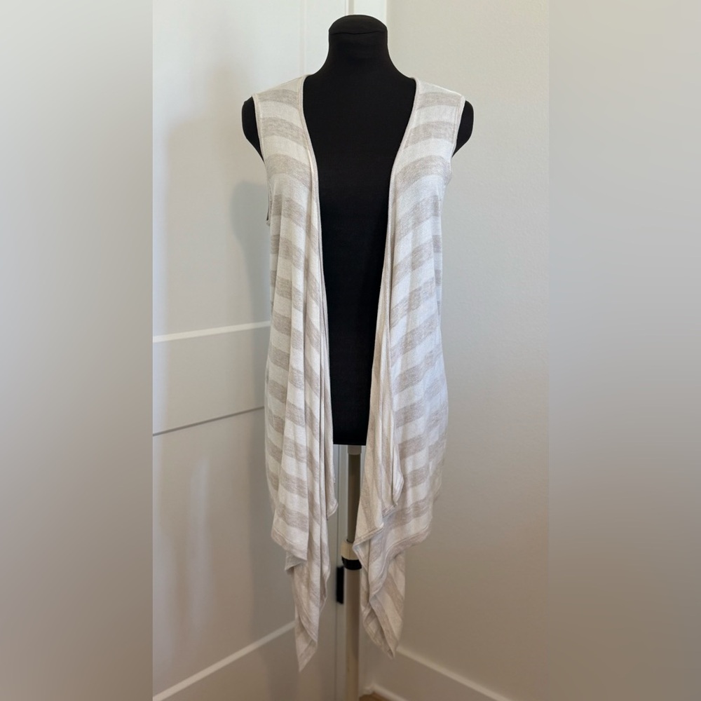 Coldwater Creek Cream and Beige Sleeveless Striped Cardigan